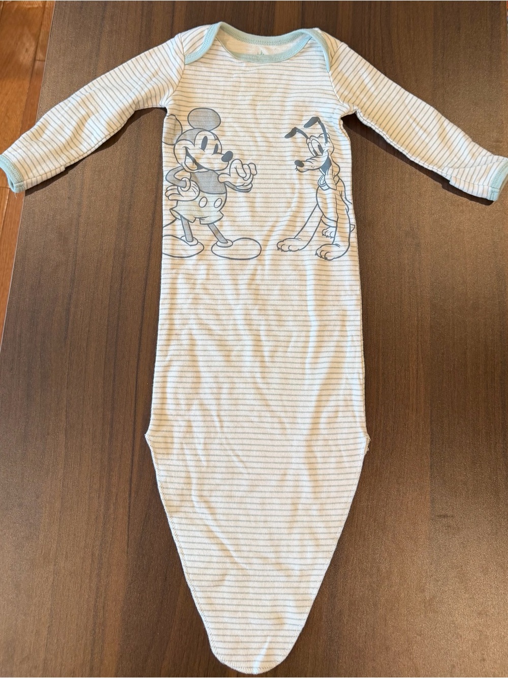 Disney Blue & White Striped Mickey and Pluto Tie Bottom Sleep Sack Gown 0-3M
